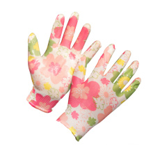 2020 New Design Protective Printed Flower Nylon Knitted Nitrile Coating Garden Glove